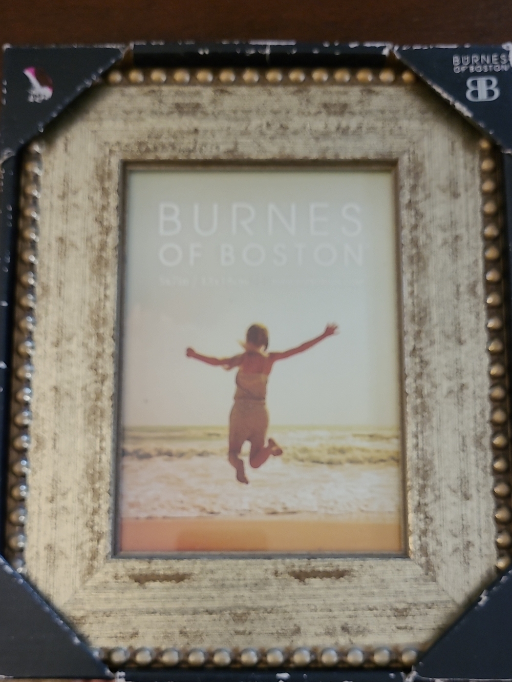 Burnes of Boston - gold finish intentionally distressed & Beaded Trim Frame.